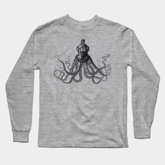 Octopus in Diving Helmet | Deep Sea Divers Helmet | Vintage Octopus | Tentacles | Long Sleeve T-Shirt by Eclectic At Heart